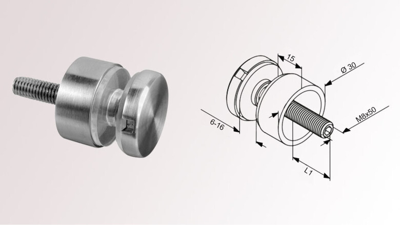 Punkthalter | Ø 30 mm | für Glasstärke 6 - 16 mm | Ø 42,4 mm | Edelstahl V4A geschliffen