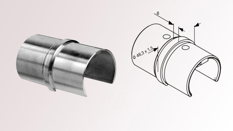 Gerader Verbinder | für rundes Glasleistenrohr | Ø 48,3 x 1,5 mm | Edelstahl V4A | geschliffen