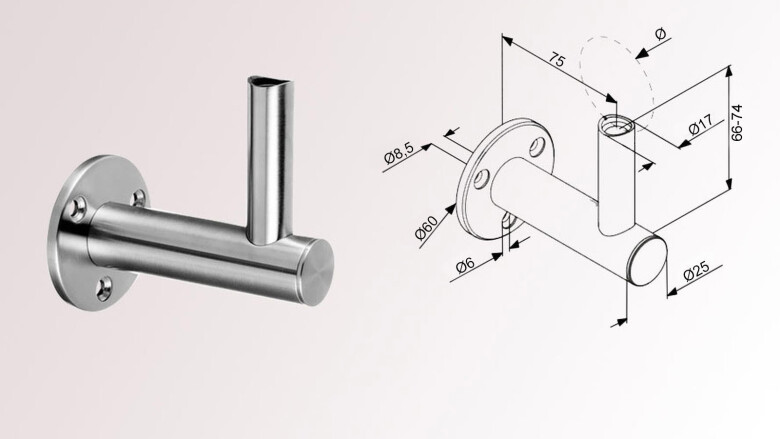 Edelstahl Handlaufhalter | Wandmontage | V4A / AISI316 | Rundrohr Ø 42,4 + 48,3 mm