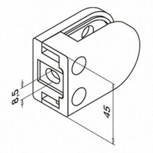 Glashalter | OR5002 | 63 x 45 mm | halbrund | Glas 10,76 -12,76 mm | Edelstahl V2A geschliffen | Rohr Ø 42,4 mm | ohne Gummi | SONDERPREIS