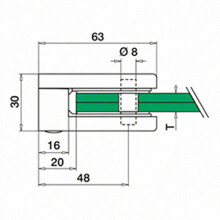 Glashalter | OR5002 | 63 x 45 mm | halbrund | Glas 10,76 -12,76 mm | Edelstahl V2A geschliffen | Rohr Ø 42,4 mm | ohne Gummi | SONDERPREIS