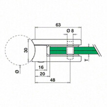 Glashalter | OR5002 | 63 x 45 mm | halbrund | Glas 10,76 -12,76 mm | Edelstahl V2A geschliffen | Rohr Ø 42,4 mm | ohne Gummi | SONDERPREIS