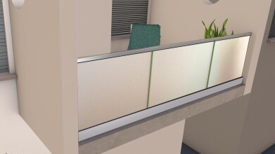 Ganzglasgeländer mit Klarglas (inkl. Sichtschutzfolie) | < 29 m Länge | I-Form | Handlauf eckig | Business-A