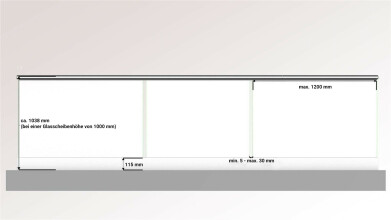 Ganzglasgeländer mit Grauglas (matt) | U-Form | Handlauf eckig | Business-A